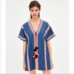 NWT Zara Embroidered Denim Dress